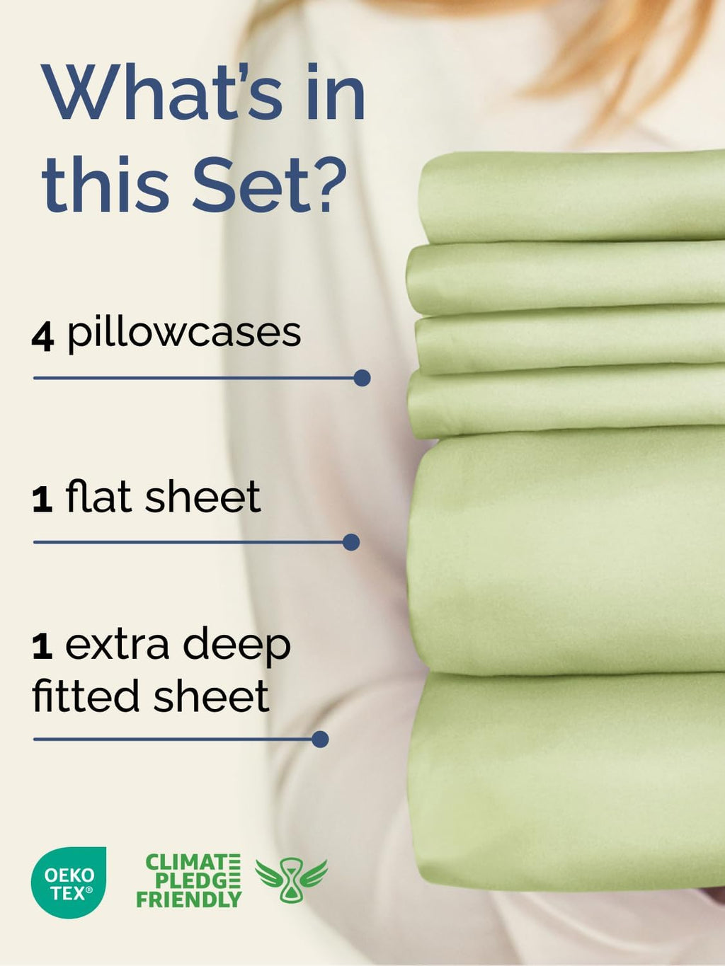 Skiennix Extra Deep Cal King Sheet Set | 6-Piece Breathable Cooling Bedding - Soft, Wrinkle-Free Light Sage