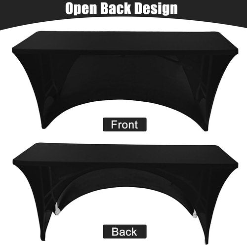 Fivenl 2 Pack Black Spandex Tablecloths - 96 x 30 Inch Fitted Covers for 8FT Tables | Washable for Events