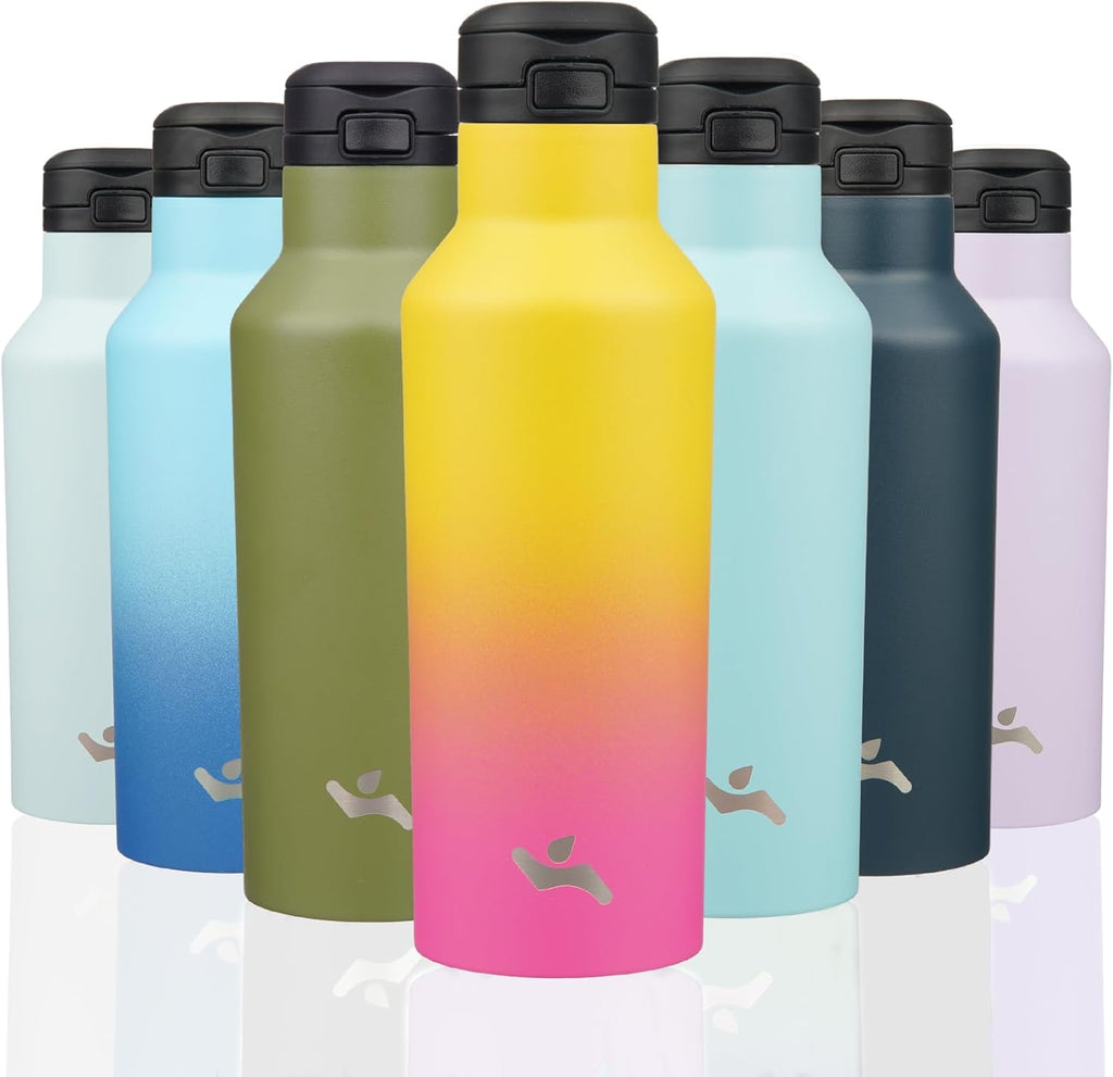Skiennix Insulated Water Bottle - 17 Oz Double Wall Vacuum Stainless Steel Flask with Straw & Lids | Rainbow