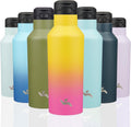 Skiennix Insulated Water Bottle - 17 Oz Double Wall Vacuum Stainless Steel Flask with Straw & Lids | Rainbow