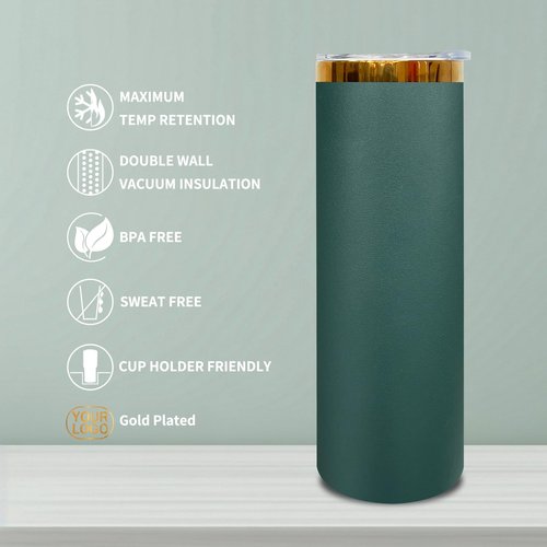 FunTrans 20 oz Skinny Tumblers Stainless Steel Tumbler with Lid and Straw Double Wall Vacuum Insulated Coffee Mug 20oz Powder Coated Cup for Hot and Cold Drinks(Green,8 pack)
