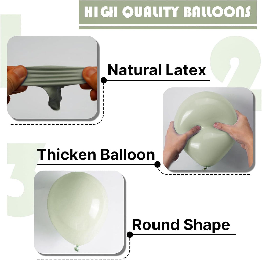 PartyWoo Sage Green Balloons - 101pcs 12 Inch Boho Dusty Olive Latex for Birthday & Wedding Decor