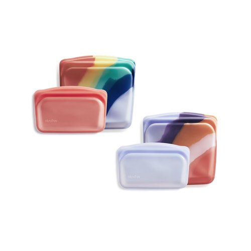 Stasher Silicone Reusable Storage Bags, 4-Pack, Reusable Freezer Bags, Microwave, Dishwasher, Oven Safe, Sous Vide, Premium Lunch Containers, Eco Friendly, Food Storage Bags, Snack Bags, Multicolor