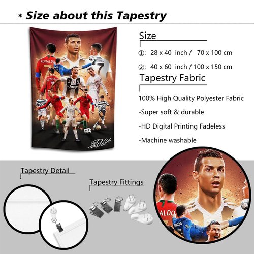 IDOLUSTER Soccer Superstar Cristiano Ronaldo Signed Wall Tapestry Poster For Kids Fans Bedroom Wall Hanging Decoration-Ronaldo Tapestry For Teen Boy Birthday Party Gifts-70x100CM