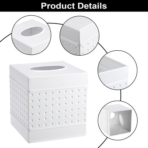 Metal Tissue Box Cover Square, Hand Hammered Tissue Box Holder, Classic White Tissue Box Cover Napkin Dispenser Accessories for Bathroom, Countertops, Dressers, Night Stand, Parlors and Office