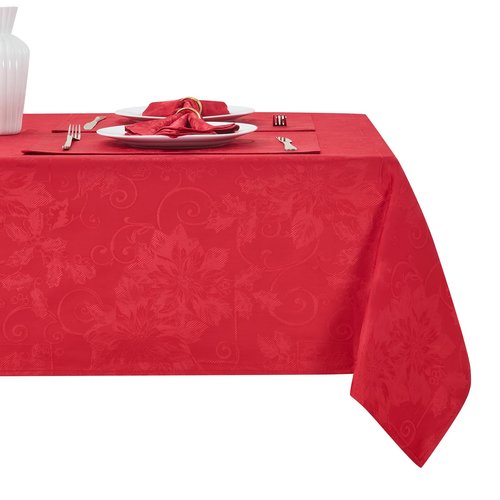 HomeJoy Rectangle Christmas Jacquard Table Cloth Waterproof Elegant Damask Floral Pattern Heavy Weight Wipeable Wrinkle Free Fabric Table Covers for Dinner or Daily Uses(Dark Red/52x70 Inch)