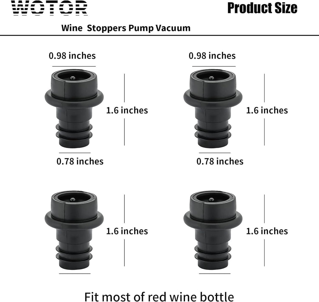WOTOR Wine Stoppers Vacuum, Wine Saver, Wine Pump Vacuum Stoppers, Wine Preserver, Reusable Bottle Sealer Keeps Wine Fresh (Black, 8 Pieces)