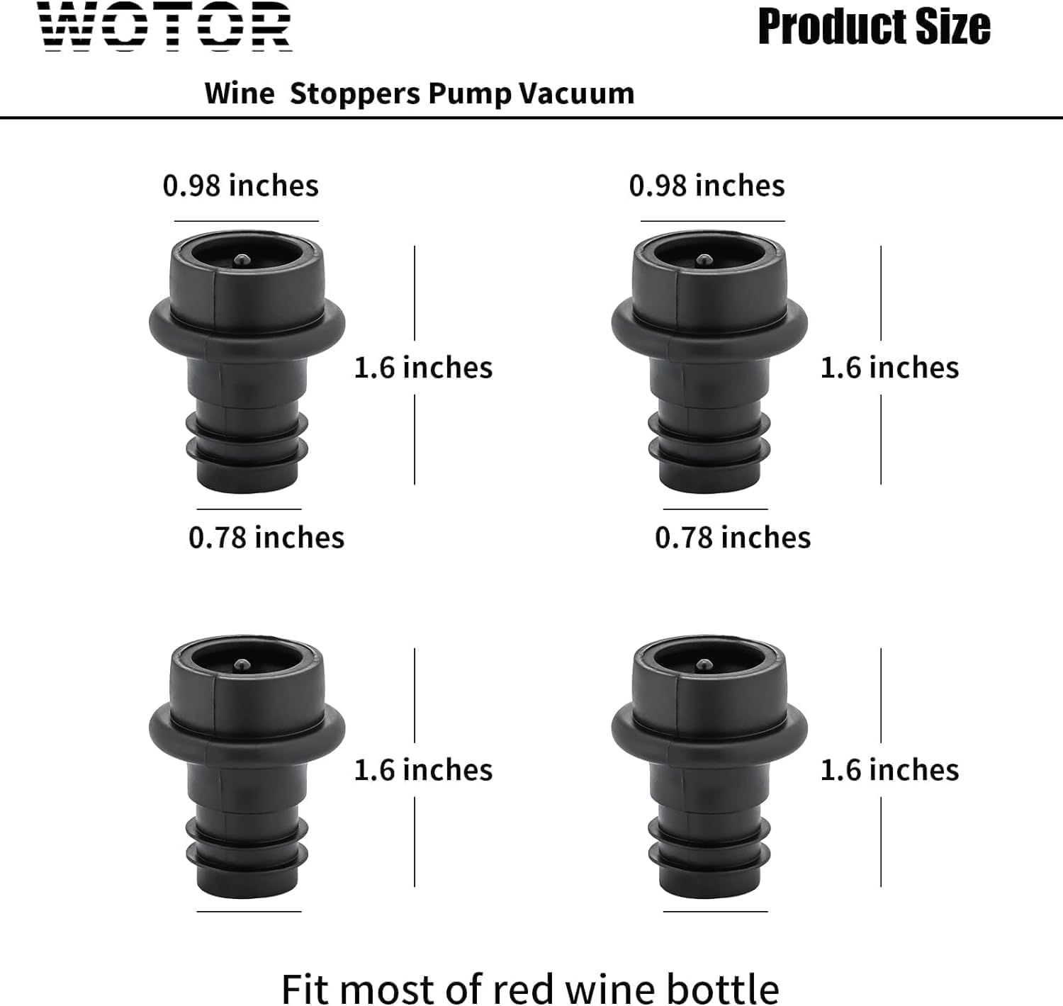 WOTOR Wine Stoppers Vacuum, Wine Saver, Wine Pump Vacuum Stoppers, Wine Preserver, Reusable Bottle Sealer Keeps Wine Fresh (Black, 8 Pieces)