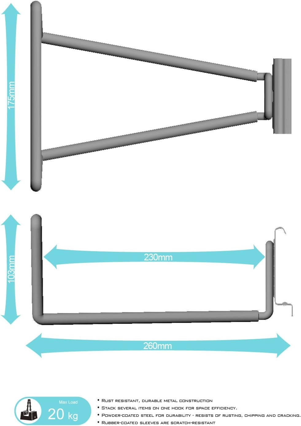 Ultrawall Heavy Duty Utility Hooks - Multi-Purpose Garage Organizer for Tools, Cords & Ladders | 2-Pack