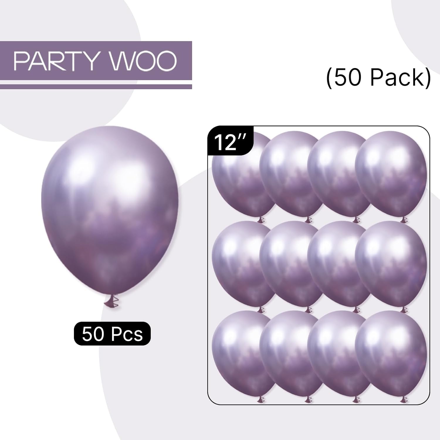 PartyWoo Metallic Purple Balloons - 50pcs 12 Inch Chrome Balloons for Graduation & Bridal Showers