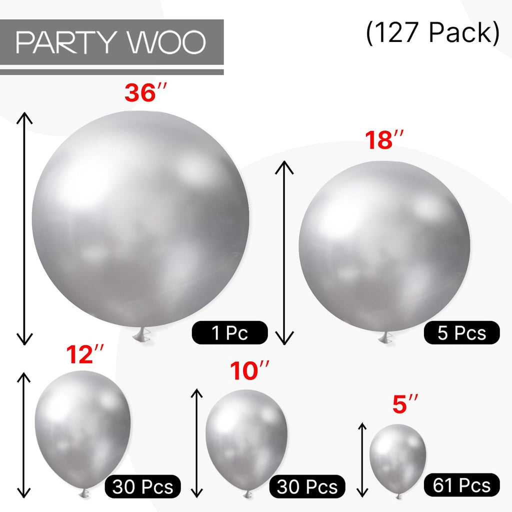 PartyWoo Silver Balloon Arch Kit - 127pcs in Various Sizes for Birthday & Graduation Celebrations | Elegant Silver Decor