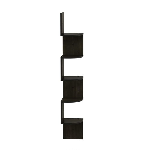 Furinno ROSSI Floating Book Shelves for Wall, 5-Tier Zigzag Corner Shelf Wall Mounted, Radial Corner Floating Shelf, for Living Room, Bedroom, Bathroom, Home Office, Espresso
