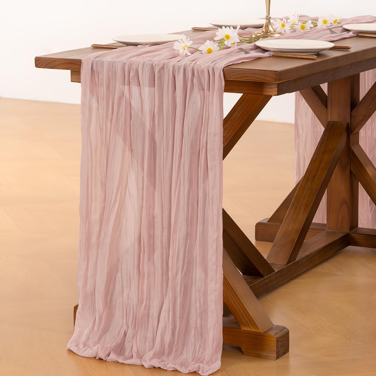 **Socomi 15-Piece Pink Cheesecloth Table Runner Set - Rustic Boho 120-Inch for Weddings & Events**