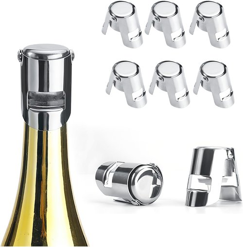 6 pcs Stainless Steel Wine Stopper – Champagne Saver & Airtight Bottle Seal, Reusable Wine Bottle Stopper for Red Wine, Prosecco, Sparkling Wine – Elegant Holiday Gift for Wine Lovers