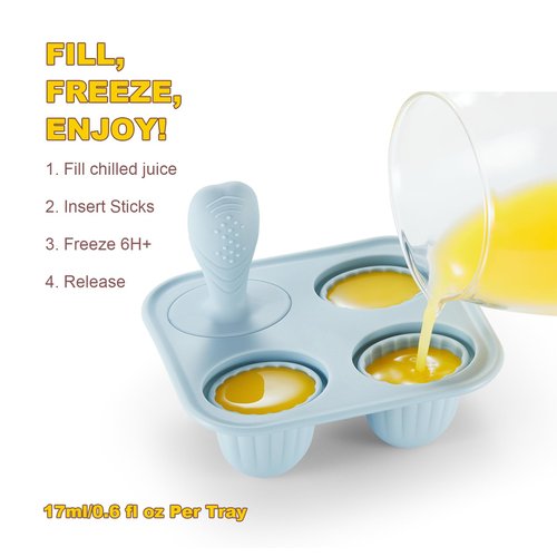 ACOOKEE Toddler Popsicles Molds 1 Pack 4 Handle, BPA Free, Silicone Baby Popsicles Molds Easy Release Ice Cream Molds Reusable