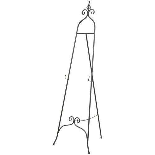 Deco 79 Metal Scroll Display Easel Adjustable 3 Tier Floor Standing Easel with Chain Support and Swirl Finial, Display Stand 21" x 23" x 63", Black