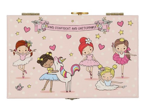 Furry Smile Ballerina Musical Jewelry Box for Girls - Glow In The Dark - Organizer with Heart Necklace and Bracelet Set - Cute Ballerina Music Box for Little Girls