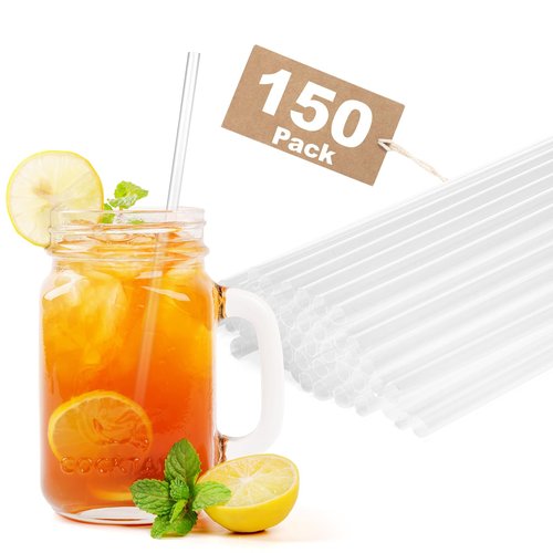 Minimal Store 150 PCS Clear Plastic Disposable Drinking Straws – 7.75" x 0.24", Unwrapped Straws Plastic for Party, Home, Travel – BPA-Free, Value Pack, Made in USA