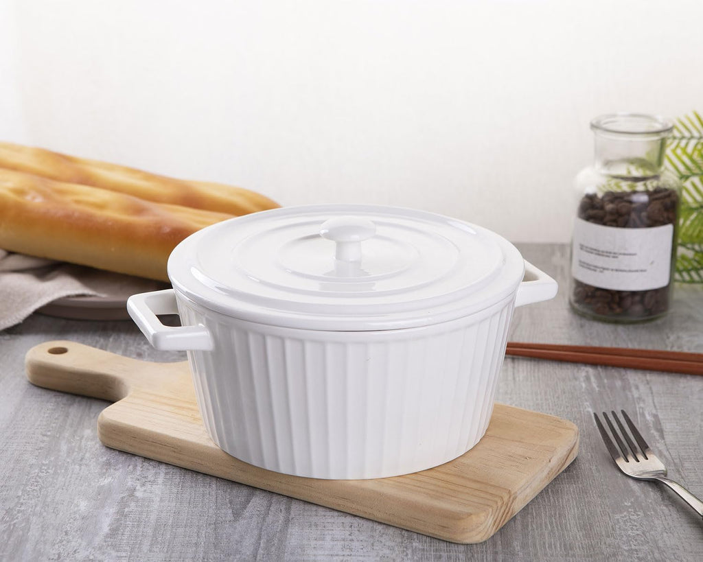 WHJY Ceramic Casserole Dish - Colorful White 1 Quart Bakeware with Lid for Oven Cooking