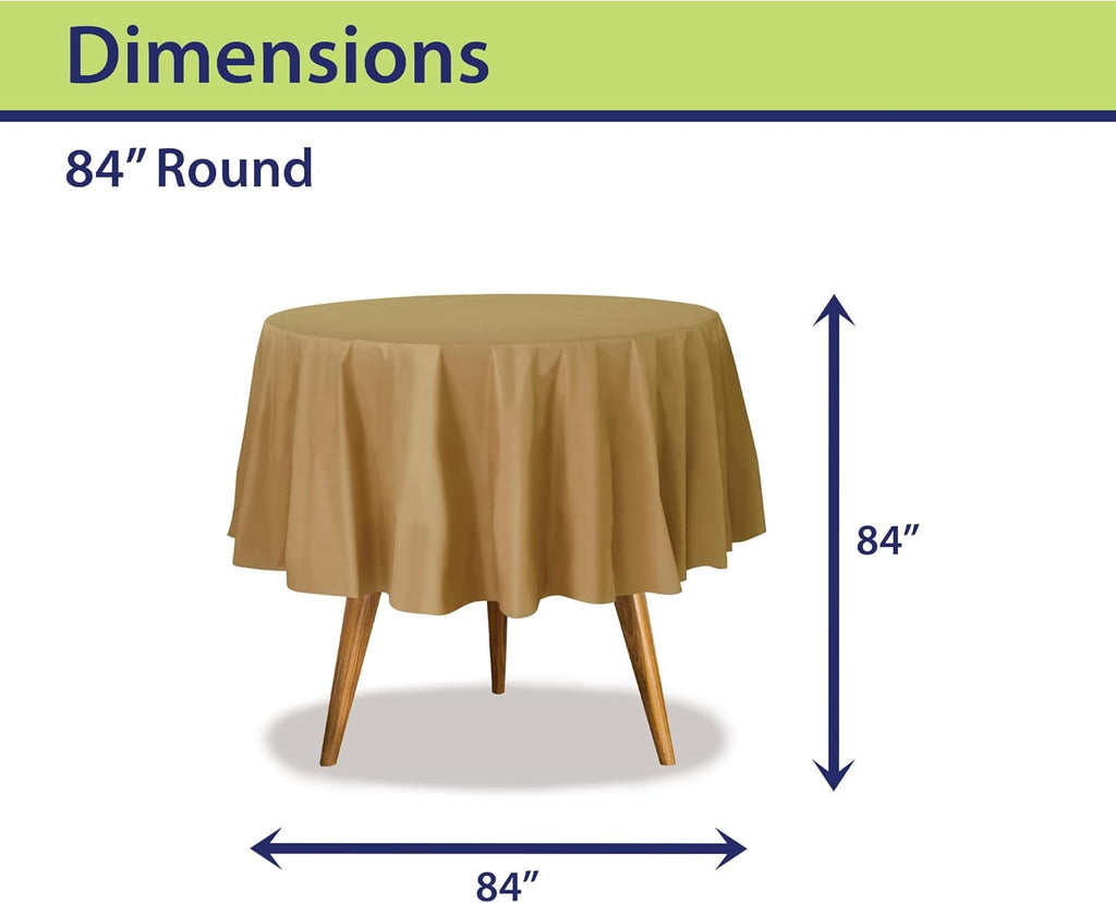 Party Dimensions Gold Disposable Plastic Tablecloths - 84-Inch Round Table Covers | 12 Pack for Events & Weddings