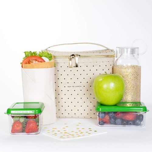 Kate Spade New York Insulated Lunch Tote, Cute Lunch Bag for Women, Compact 8 x 4.5 x 7.23" Size, Deco Dots (Out To Lunch)