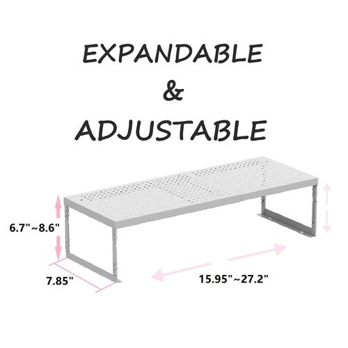 Asiingkel Stackable Expandable Metal Shelf Organizer - Adjustable Wire Storage Rack with Holes for Kitchen, Bathroom, Cabinet, Office - Space Saving, Durable & Sturdy Design（2PACKS/Medium/White