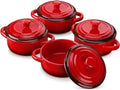 LOVECASA Mini Cocotte Set - 12 OZ Casserole Dishes with Lids | Oven & Microwave Safe, Set of 4, Red