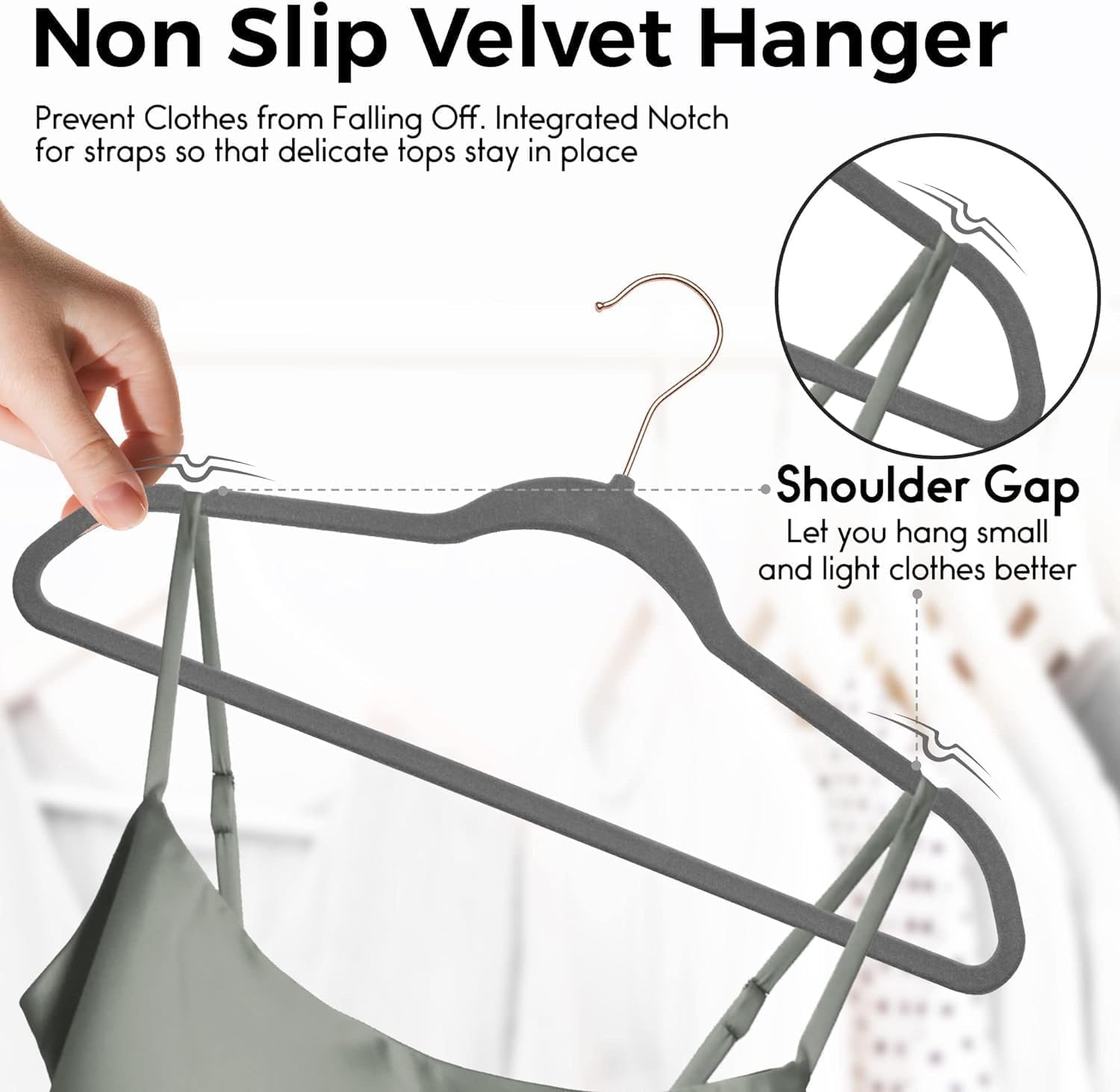 Techzoo Premium Velvet Hangers - 50 Pack Ultra Thin Non-Slip Adult Suit Hangers | Gray, 360° Swivel Hook