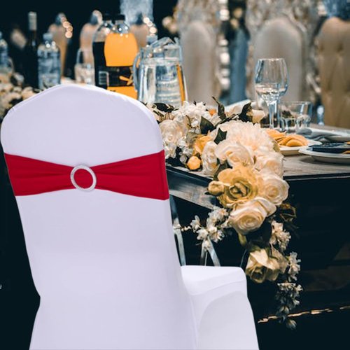 Qidkeo Red Chair Sashes for Wedding 10 Pack Stretch Spandex Chair Sashes Elastic Chair Bow with Buckle Wedding Party Banquet Event Decoration