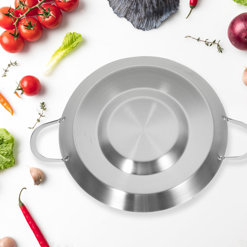 Hemoton 19.7 Inch Stainless Steel Concave Mexican Skillet Pan for Deep Frying and Stir Frying Compatible with Gas and Induction Cookers