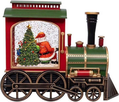 Kurt Adler 7.625" Battery Operated LED Lighted Santa Train with Spinning Glitter Water