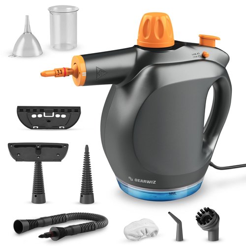 Gearwiz Handheld Steam Cleaner with Detergent Container – 1250W High-Pressure Multipurpose Steamer – Continuous Steam Lock, Large Tank, Safety Lock – for Home, Kitchen, Bathroom, Car Cleaning