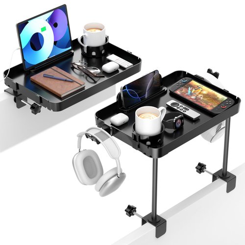 Bedside Shelf Bunk Bed Shelf for Top Bunk Clip on Bedside Table Tray Loft Nightstand Attachable Bedside Table Cup Holder Headboard Organizer Attachment 2 Height College Dorm Room Bed Accessories Black