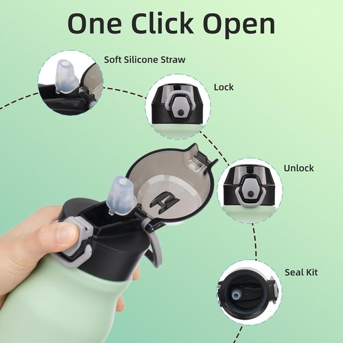 BJPKPK Insulated Water Bottle - 25oz Stainless Steel Flask with Straw & Carry Handle - Sage Color
