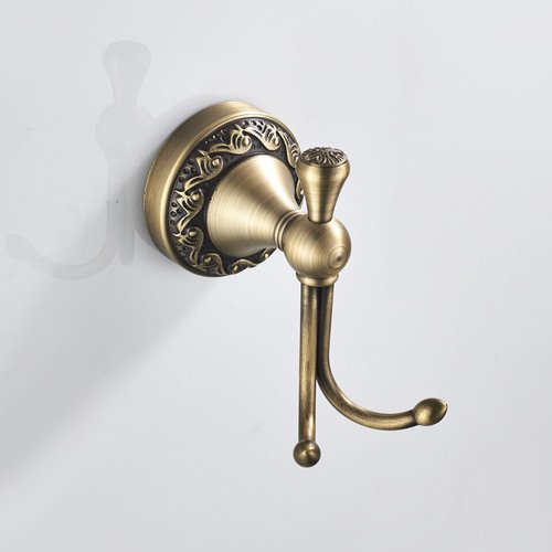 Flybath Wall Hook Antique Brass Exquisite Pattern Carving Double Hook Design Coat Towel Hooks for Bathroom Kitchen Organizer Wall Mounted, Brushed Bronze