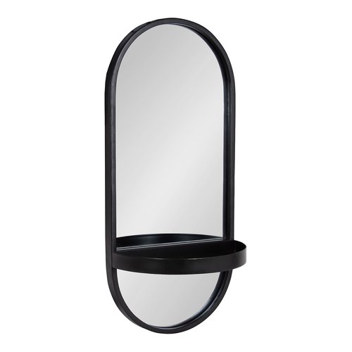 Kate and Laurel Estero Modern Metal Oval Mirror with Rounded Shelf; 11 x 25; Black; Decorative Contemporary Capsule Shelf Mirror for Storage and Display