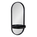 Kate and Laurel Estero Modern Metal Oval Mirror with Rounded Shelf; 11 x 25; Black; Decorative Contemporary Capsule Shelf Mirror for Storage and Display