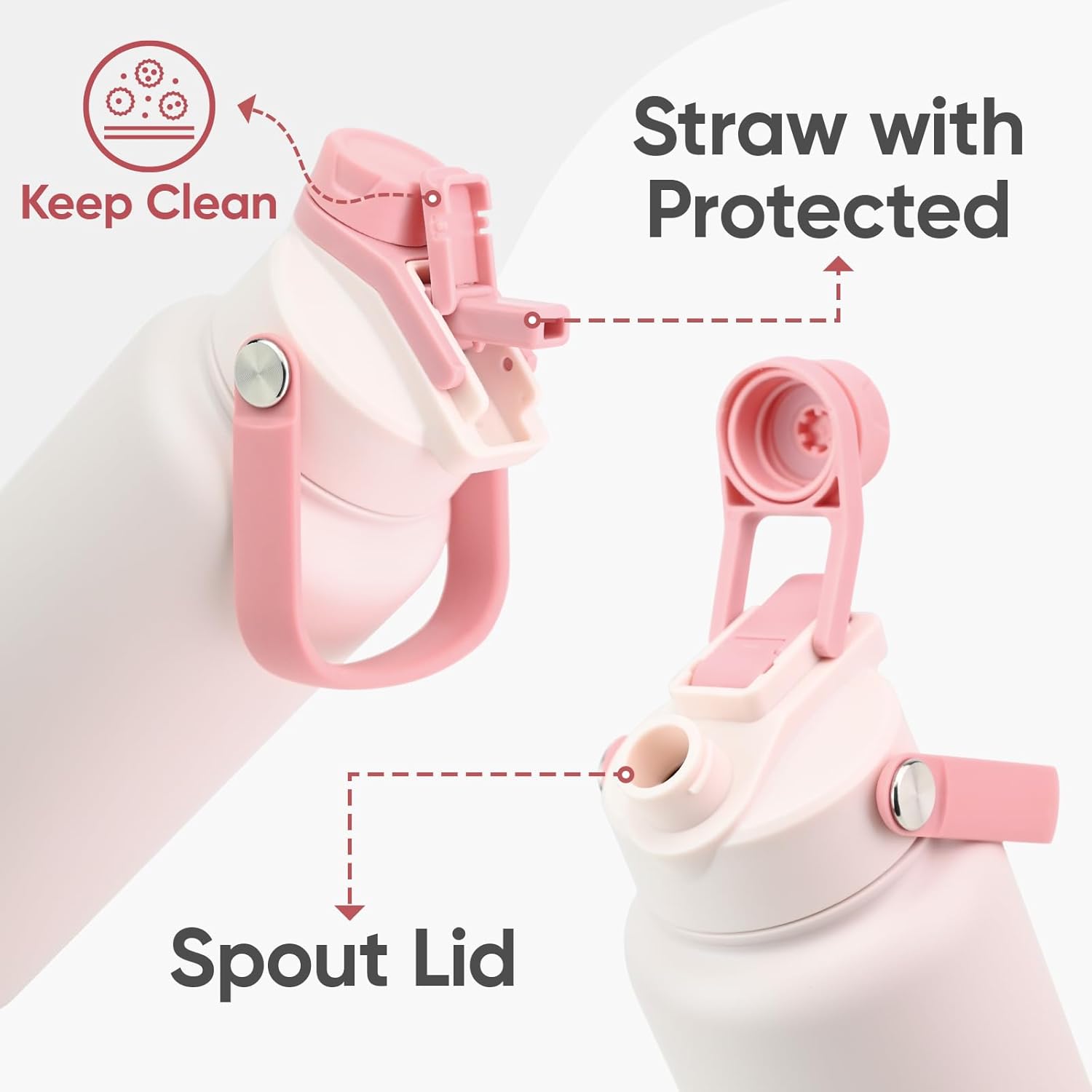 Skiennix 32 oz Insulated Water Bottle - 2-in-1 Lid with Straw & Spout, Leak Proof, Blush Pink