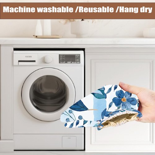 Flowers Plastic Bag Holder 22.5x9 Inch, Blue Floral Wall Mount Grocery Bag Holder for Plastic Bags, Washable Grocery Bags Storage Dispenser for Home Kitchen Pantry Decor, Flower Gifts for Women