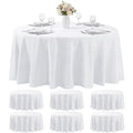 MRJ 6 Pack Round Tablecloth 120 Inch White Stain Resistant and Wrinkle Polyester Washable Table Clothes for Wedding Dining Birthday Events