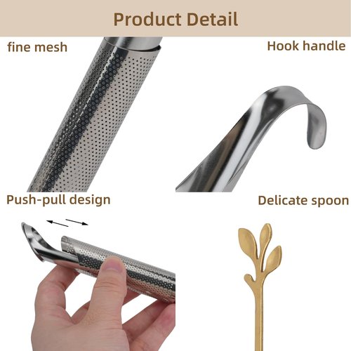 CEYAZYE 3PCS Stainless Steel Tea Infuser Set for Loose Leaf Tea, Includes Elegant Spoon and Cleaning Brush, Perfect Fine Mesh Strainer, Metal Diffuser, Pipe Tea Steeper for Loose Tea, Coffee, Spices