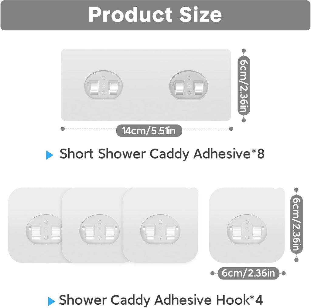 Skiennix Shower Caddy Adhesive Hooks - Strong Waterproof No-Drill Design | 12-Piece Set (8 Double + 4 Single)