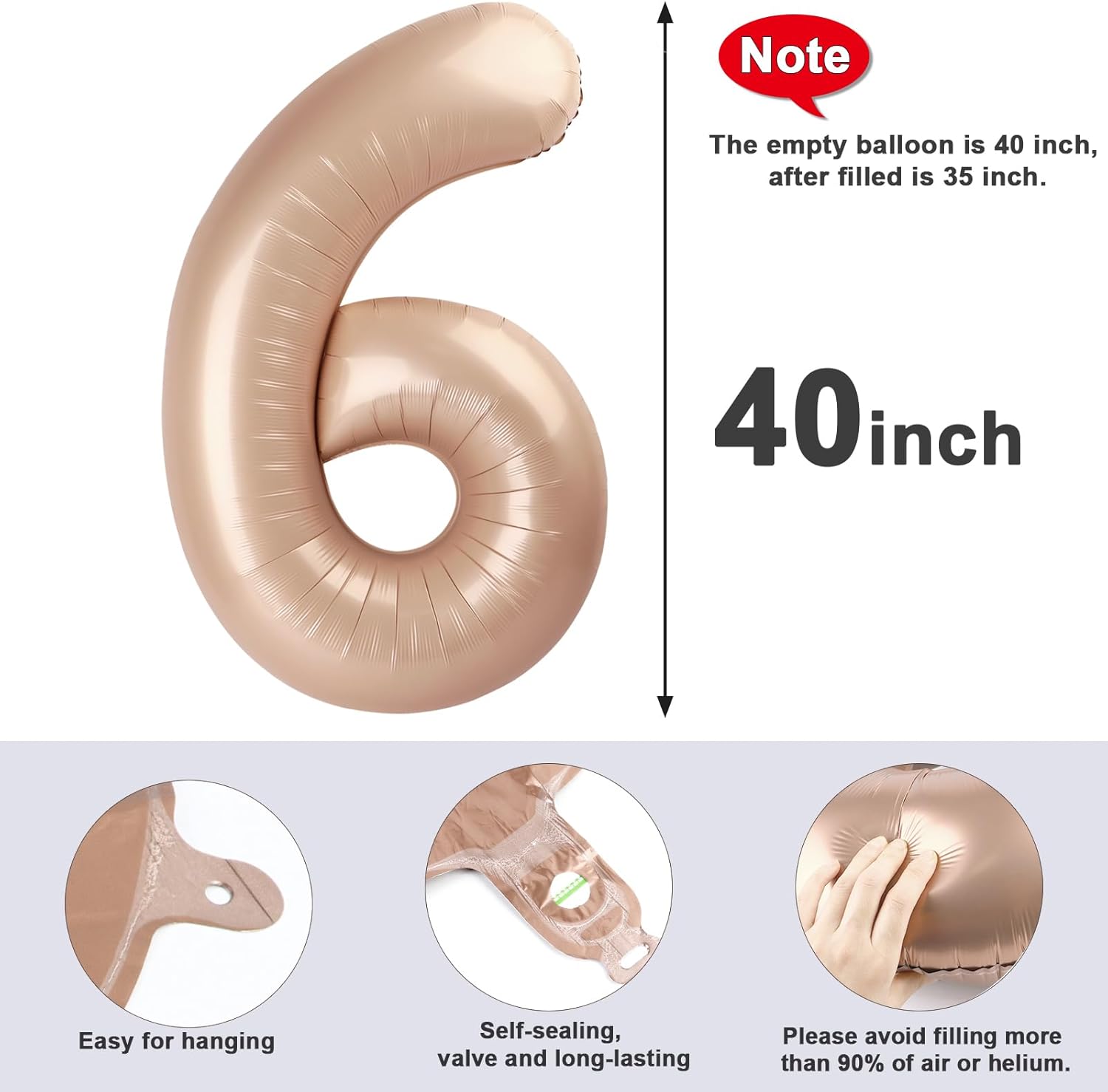 Number 6 Balloon - 40 Inch Light Brown Birthday Decoration for Boys & Girls | Perfect for 6th Birthday Celebrations