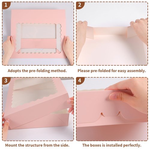 PFAMKEER Cookie Boxes,14x10x2.5 Inch Large Bakery Boxes with Window for Pies Chocolate Strawberries Muffins Donuts Pastry Dessert Christmas(Pink, 14 * 10 * 2.5inch/24pcs)