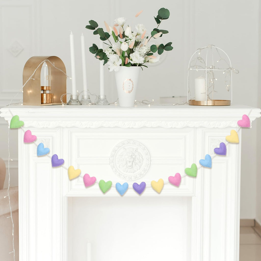 Whaline 8.2Ft Valentine's Day Heart Felt Garland Banner Pastel 3D Heart Garland Romantic Hanging Ornament for Wedding Anniversary Birthday Party Home Decor