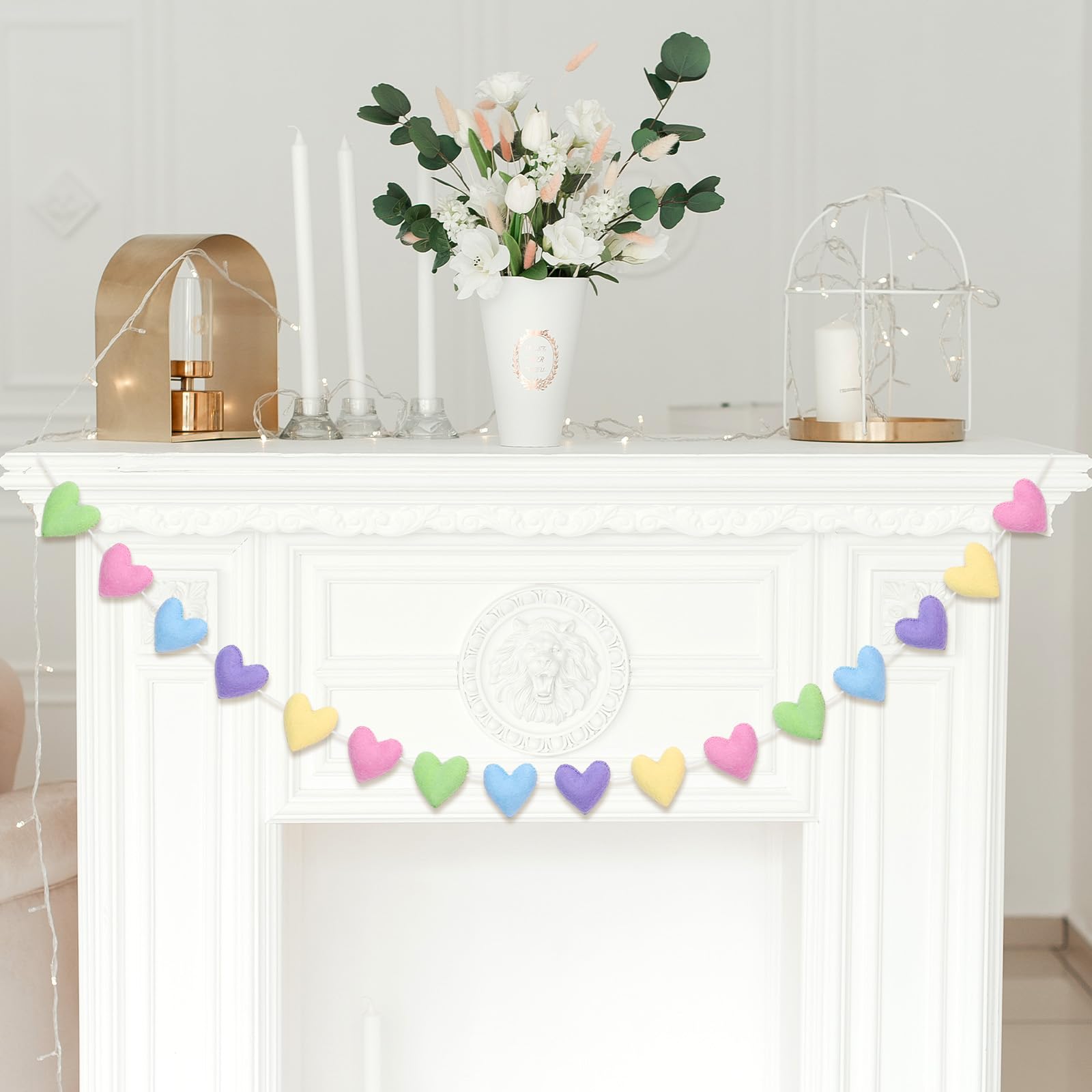 Whaline 8.2Ft Valentine's Day Heart Felt Garland Banner Pastel 3D Heart Garland Romantic Hanging Ornament for Wedding Anniversary Birthday Party Home Decor