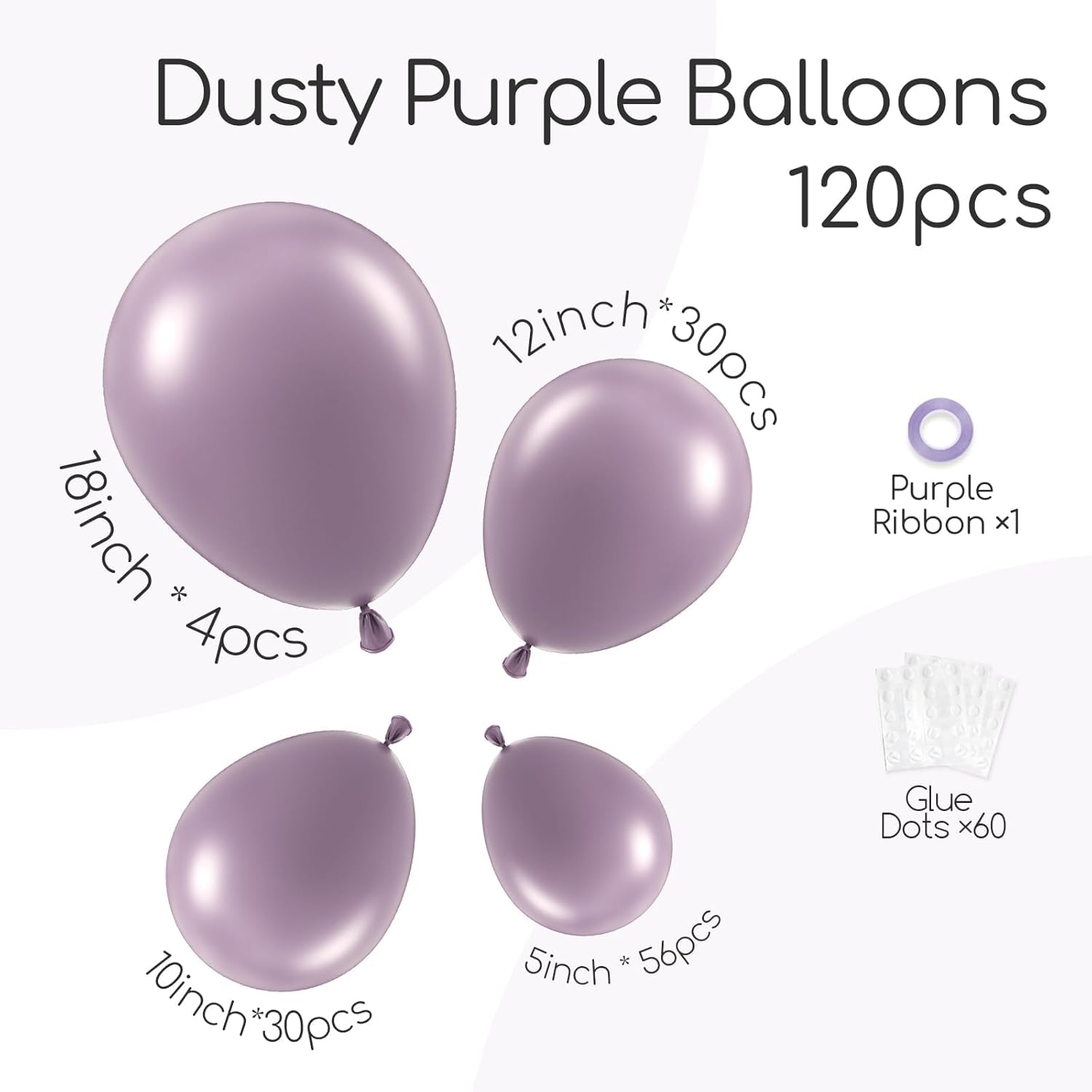 Skiennix Dusty Purple Balloon Set - 120 Pcs in 5-18 Inch Sizes | Perfect for Boho Bridal & Baby Showers