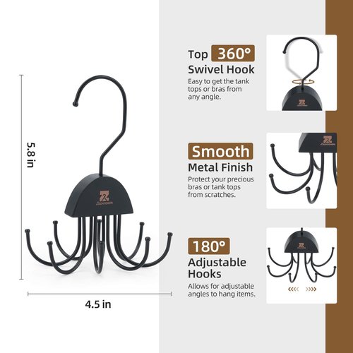 ZEDODIER 2 Pack Tank Top Hanger, Rotatable Bra Organzier for Closet, Max 48 Storage Capacity Sport Bra Holder, Space Saving Closet Organizers and Storage, Black