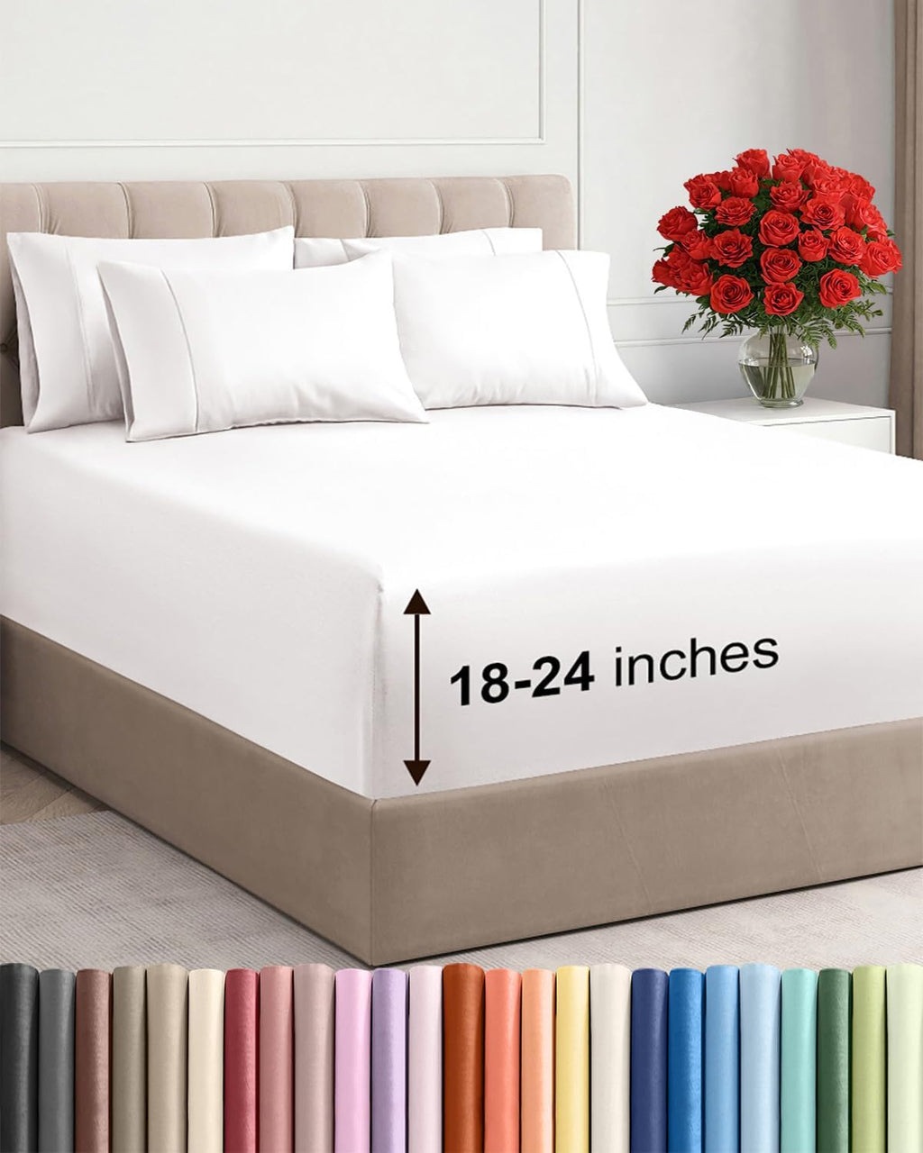 Skiennix Extra Deep Cal King Sheet Set | 6-Piece Cooling Luxury Bedding - Soft, Wrinkle-Free, Antique White
