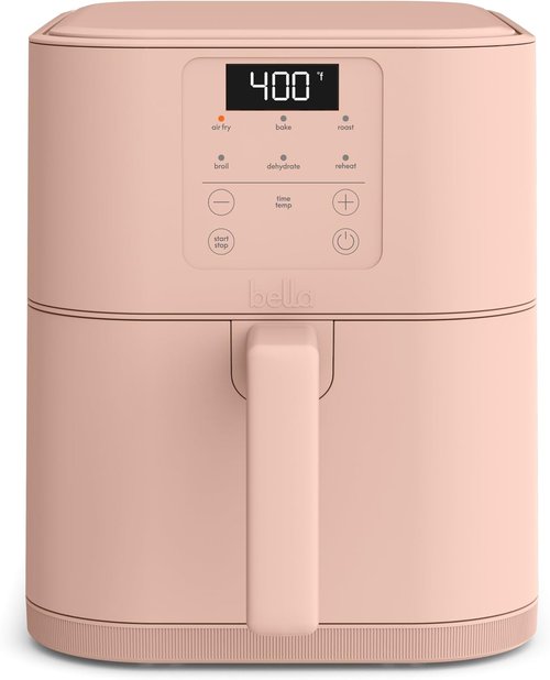 Bella 6 Qt Slim Air Fryer - EverGood™ Ceramic Nonstick Coating, 6 Cooking Presets, Adjustable Temp, Blossom Color